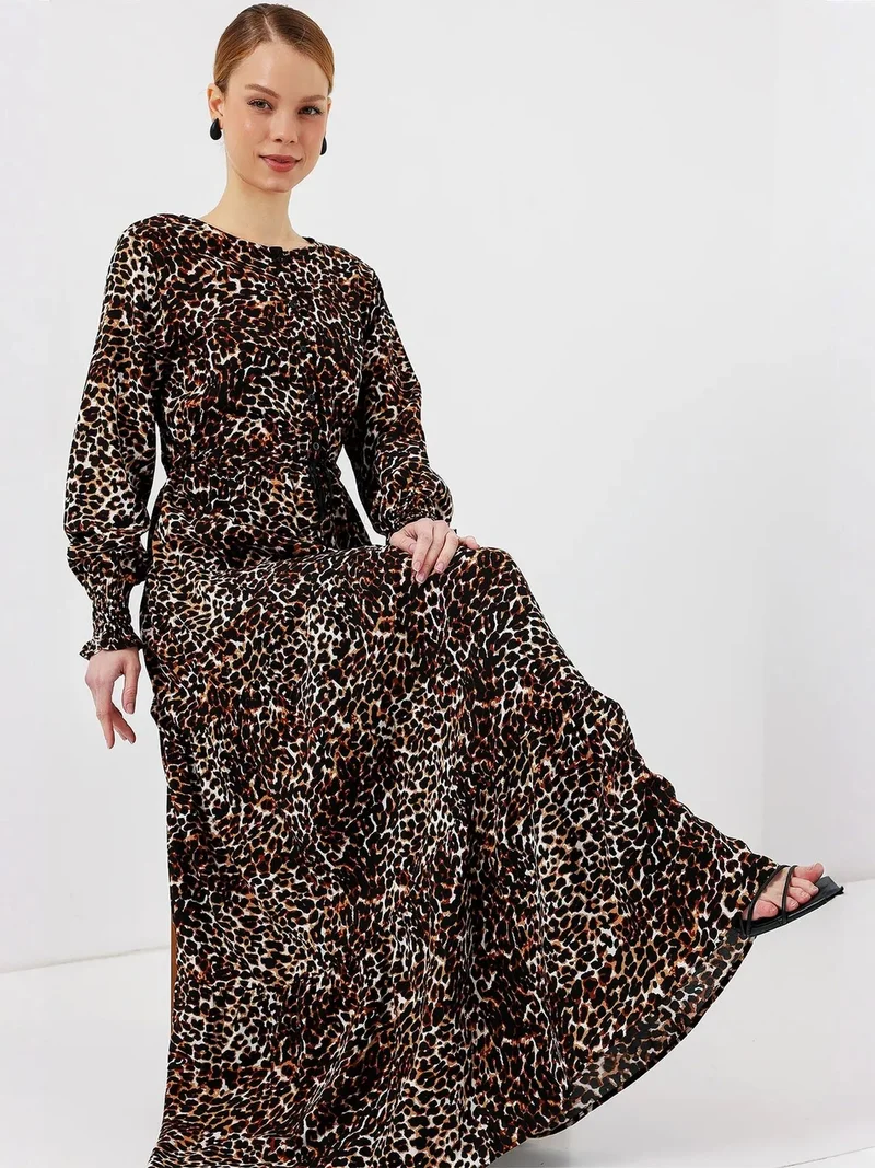 بيغ دارت Leaf Print Long Sleeve Tiered Maxi Dress